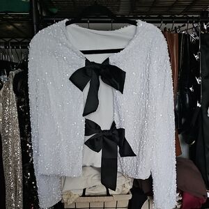 Velvet And Sequin Bow Cardigan